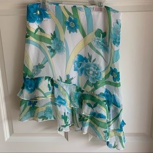 Asymmetrical skirt with blue & green floral design